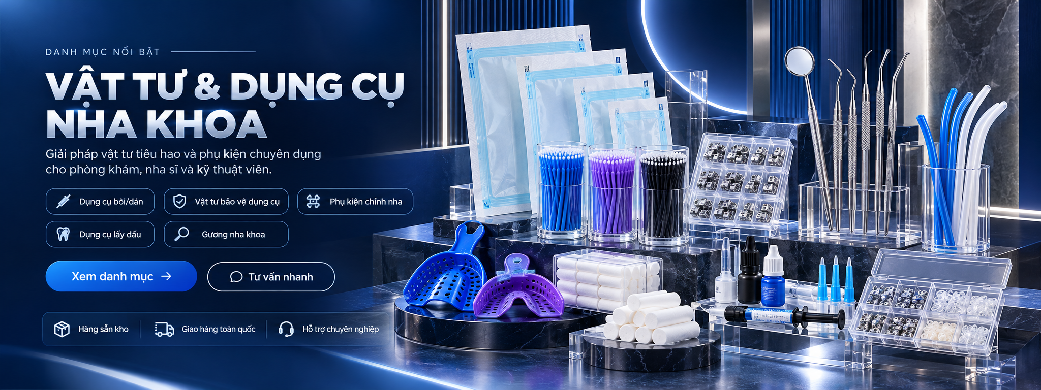Vật Tư & Dụng Cụ Nha Khoa Tiêu Hao - Giải pháp vật tư tiêu hao và phụ kiện chuyên dụng cho phòng khám, nha sĩ và kỹ thuật viên chính hãng
